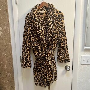 Croft & Barrow Intimates Leopard Print Plush Fleece Robe XL Brown Shawl Collar